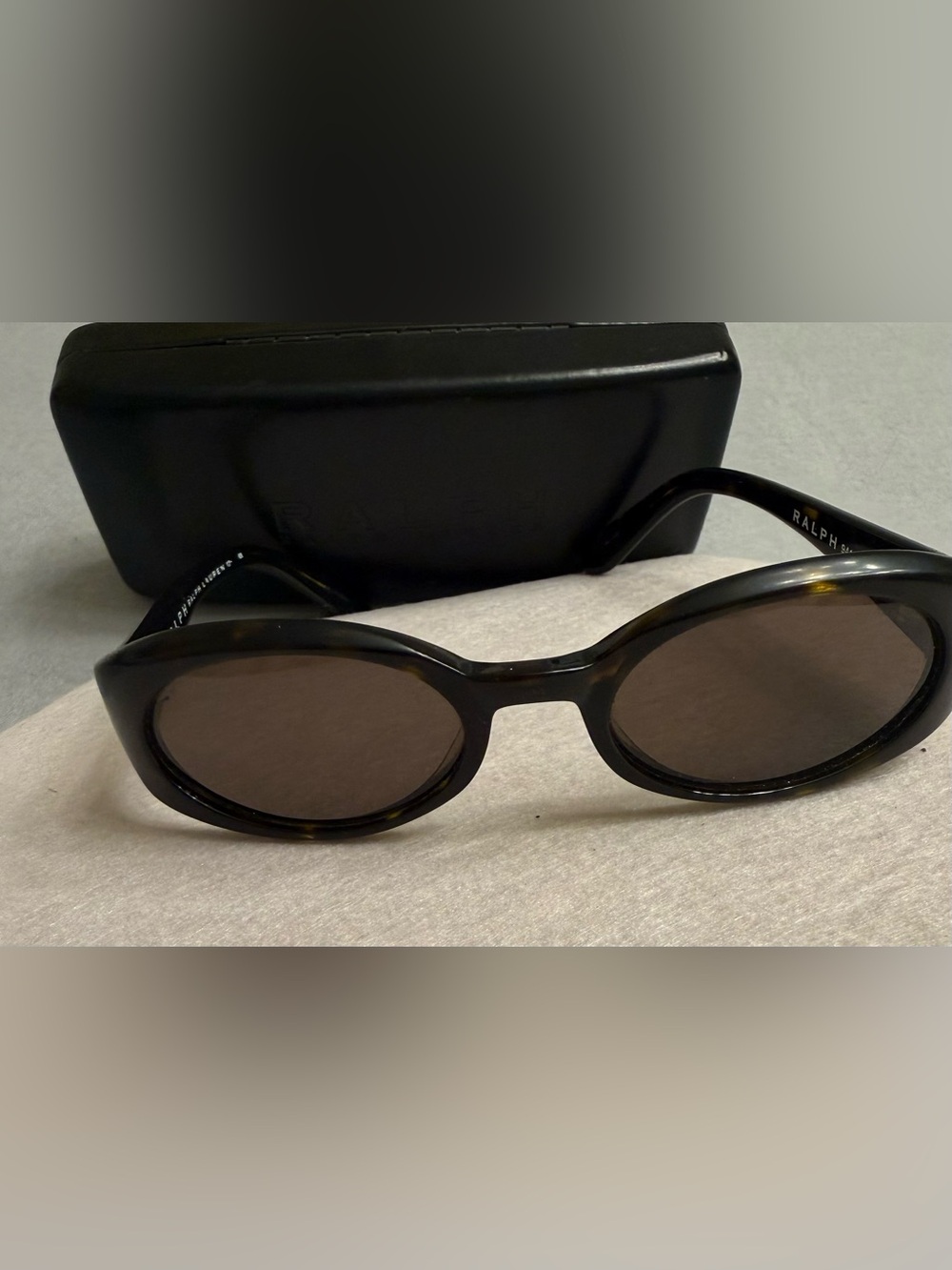 Vintage Ralph Lauren Tortoiseshell Oval Sunglasses with Hardshell Storage Case